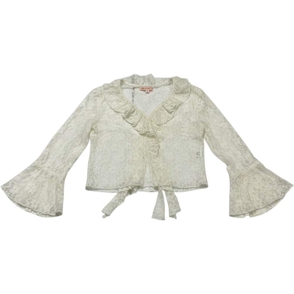 GLG Topper Layer White Sheer Lace Double Tie Front L Romantic Feminine Fairy